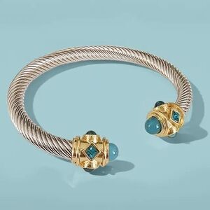 Vintage Boho, Silvertone Cuff Bangle, Bracelet, Resin, Turquoise Color Stones